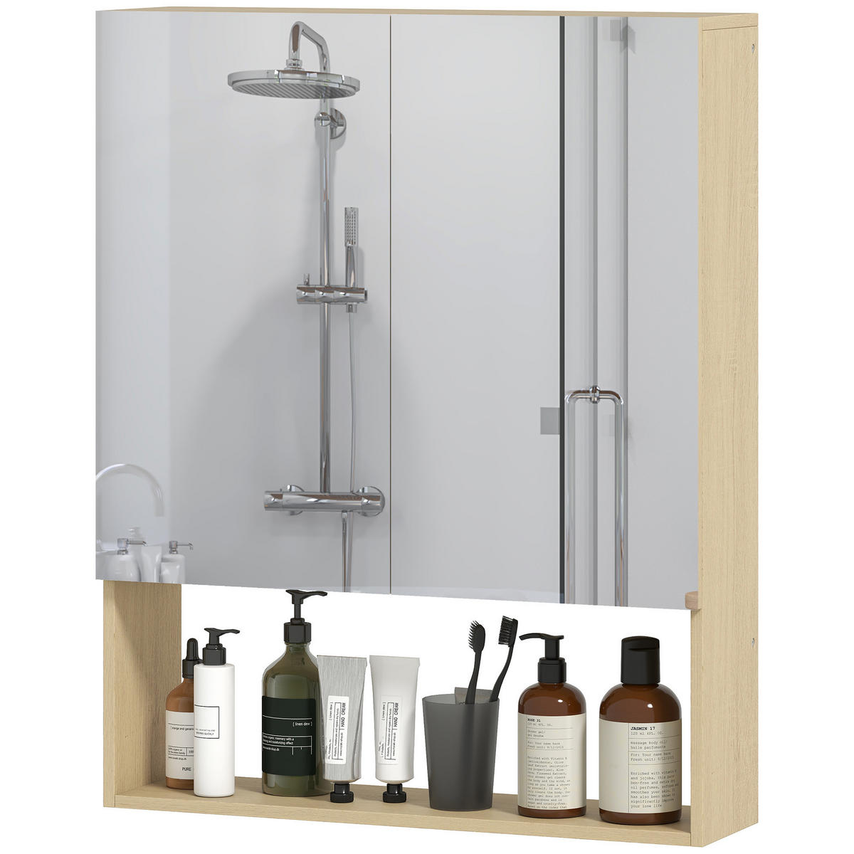 SPIEGELSCHRANK Spiegelschrank, Offenes Regal, Wandmontage,60*16.6*75 cm, Eiche - Braun, Glas (60/75/16.6cm) - Vallsero