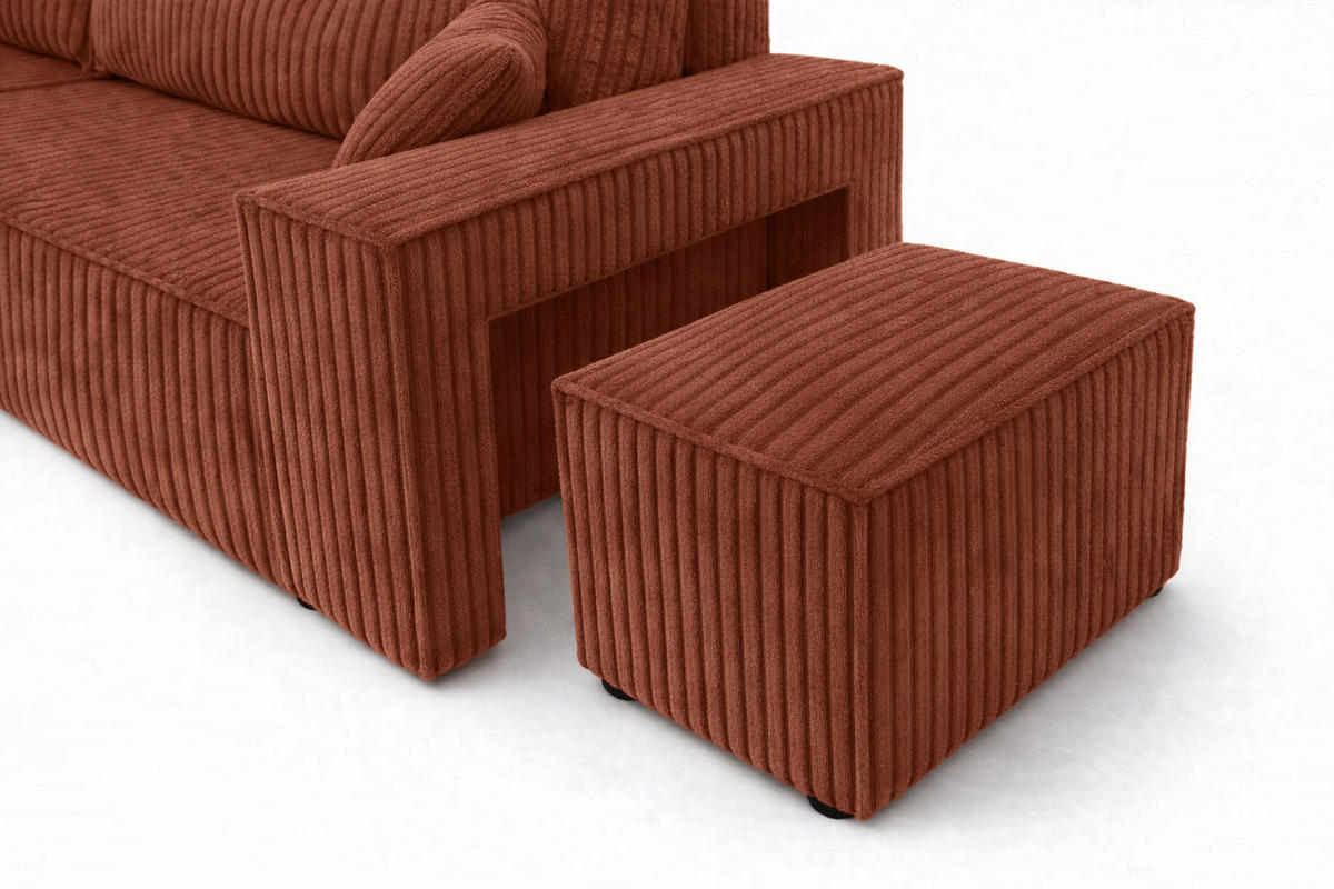 ECKSOFA Mit Schlaffunktion Und Pouf, Cordstoff Tilia, Kupfer, Links, Best L Mit Pouf - Orange, Holz (244/145cm) - Kaiser Möbel