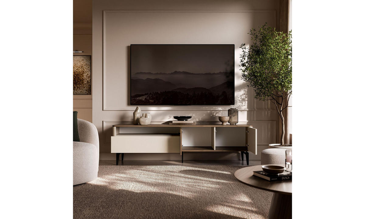 TV-SCHRANK MOCHA 180/40/51 cm mit Schublade Kaschmir/Nussbaum Royal - Kaschmir/Schwarz, Holzwerkstoff/Kunststoff (180/51/40cm) - Lookway