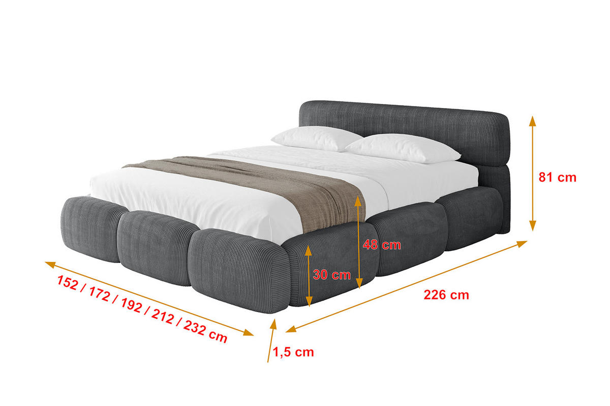 POLSTERBETT mit Bettkasten und Lattenrost, Bett mit Matratze H3/H4 - ELVA-v1 120x200 Dunkelgrau - Dunkelgrau, Holzwerkstoff/Textil (120/200cm) - ALTDECOR