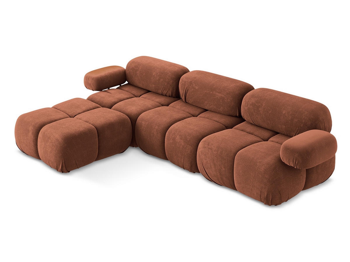 ECKSOFA Beidseitig Chenille Stoff Orange - Terra cotta/Schwarz, Kunststoff/Textil (285/191cm) - Makamii