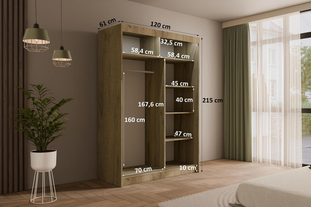KLEIDERSCHRANK PAOKI mit LED - 120 cm - Braun - Braun, Holzwerkstoff (120/215/61cm) - ALTDECOR