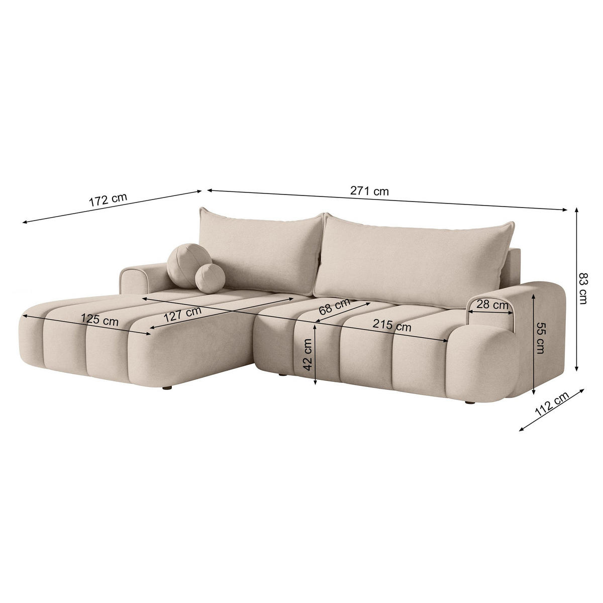 ECKSOFA Dandelino Hellgrau mit Bouclé-Bezug, links - Hellgrau/Schwarz, Kunststoff/Textil (271/172cm) - Selsey