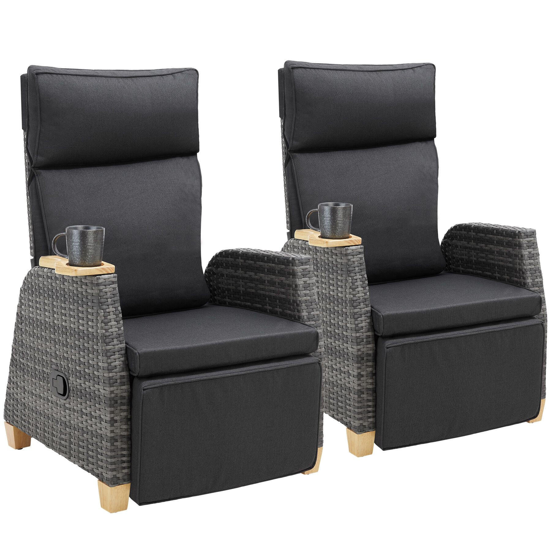 RATTANSESSEL aus Aluminium Pescara, 68,5 x 67 - 128 x 87 - 104 cm, grau - Grau, Kunststoff (68.5/106/129cm) - tectake