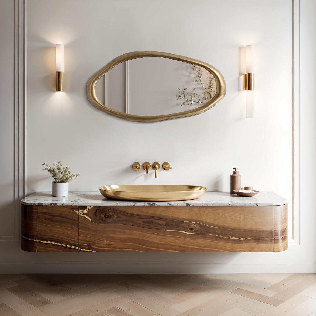 OVALER Wandspiegel 75 cm x 40 cm – Goldener Metallrahmen Geeignet für Wohnzimmer, Schlafzimmer, Badezimmer und Flur - Goldfarben, Glas (40/2.5/74cm) - Hometopia