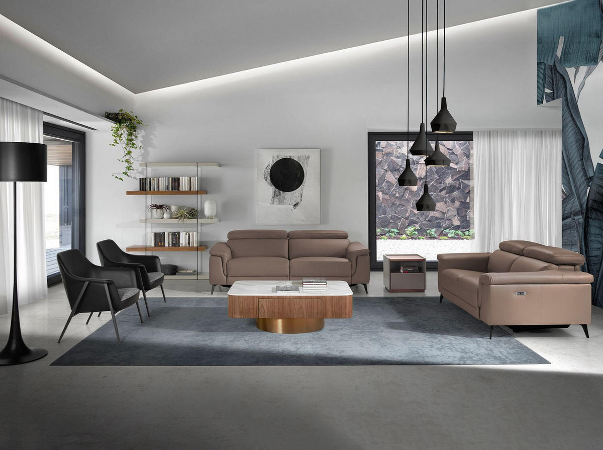 SOFA 3-sitzer ledersofa nerz 215/103/99 cm - Taupe/Schwarz, Leder (215/99/103cm) - ANGEL CERDA