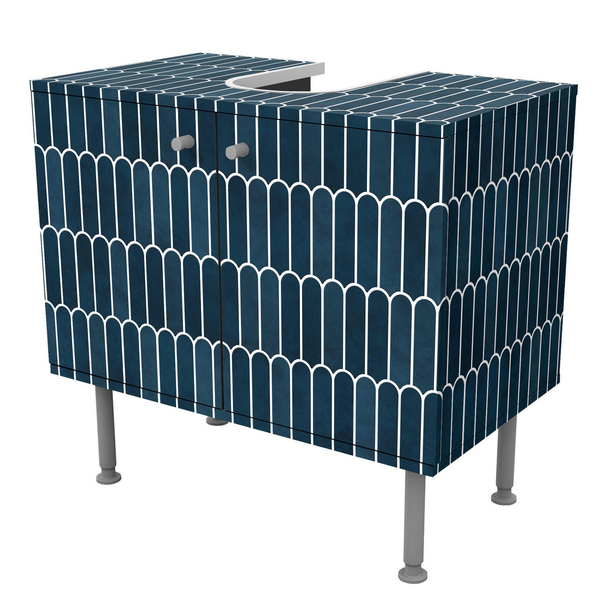 WASCHBECKENUNTERSCHRANK Fischschuppen Fliesen Dunkelblau 60/55/35 cm - Blau, Holzwerkstoff (60/55/35cm) - Bilderwelten