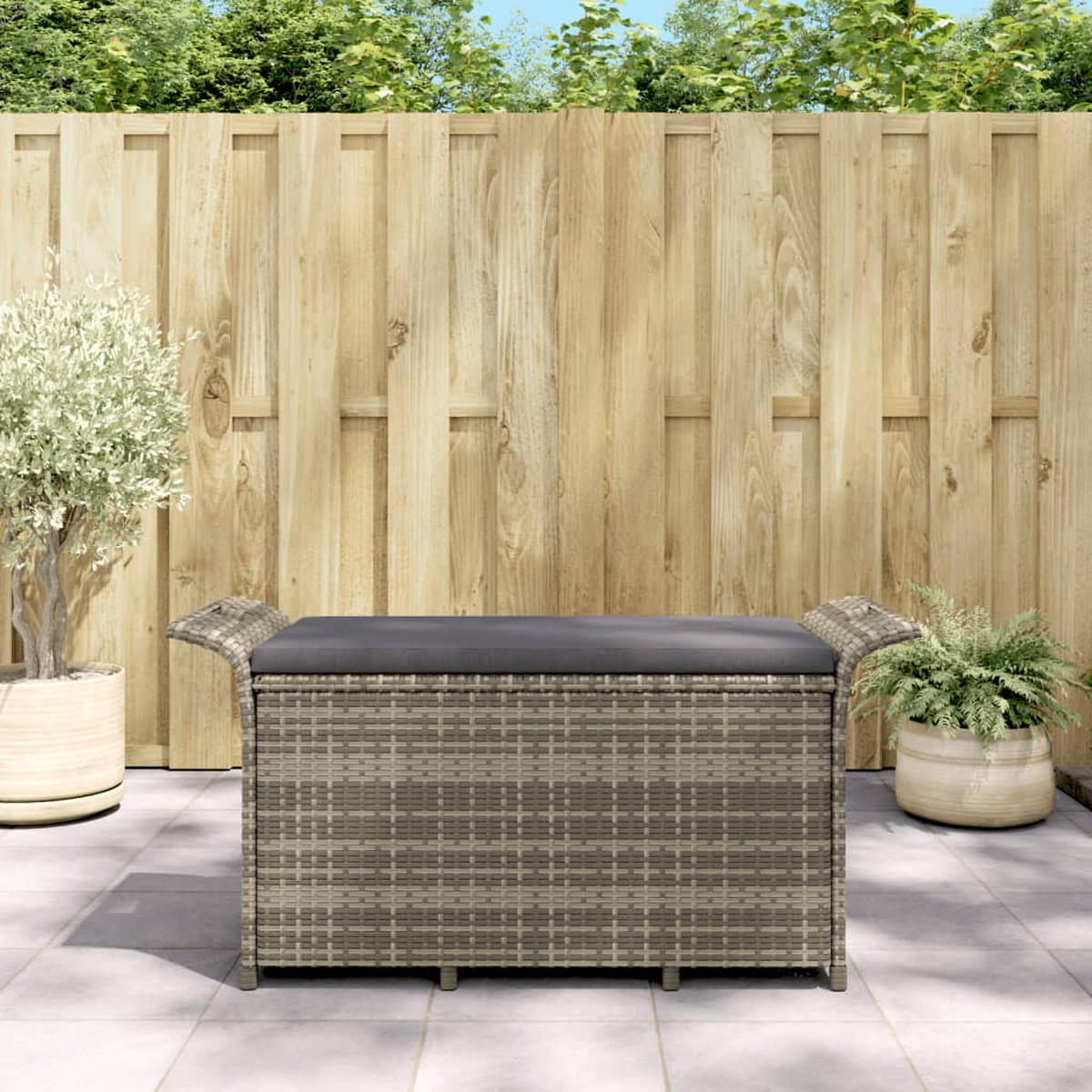 GARTENBANK mit Kissen Grau 116x46x57 cm Poly Rattan - Grau, Kunststoff (116/57/46cm) - furnicato