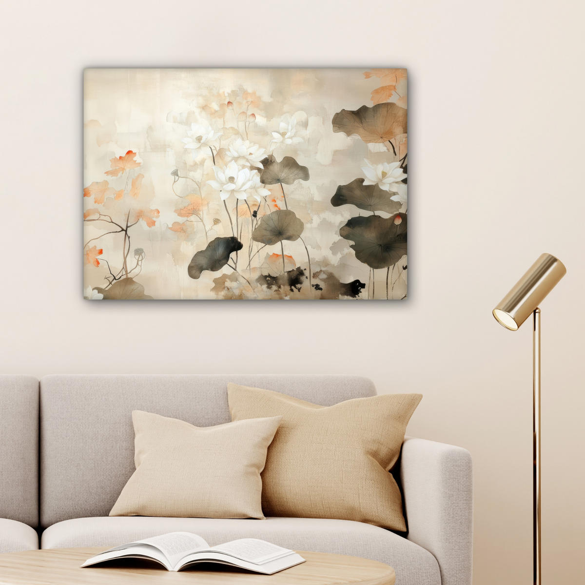 LEINWANDBILD Blumen - Japandi - Wabi sabi Wandbilder 80x60 cm - Sandfarben, Textil (80/60cm) - MuchoWow