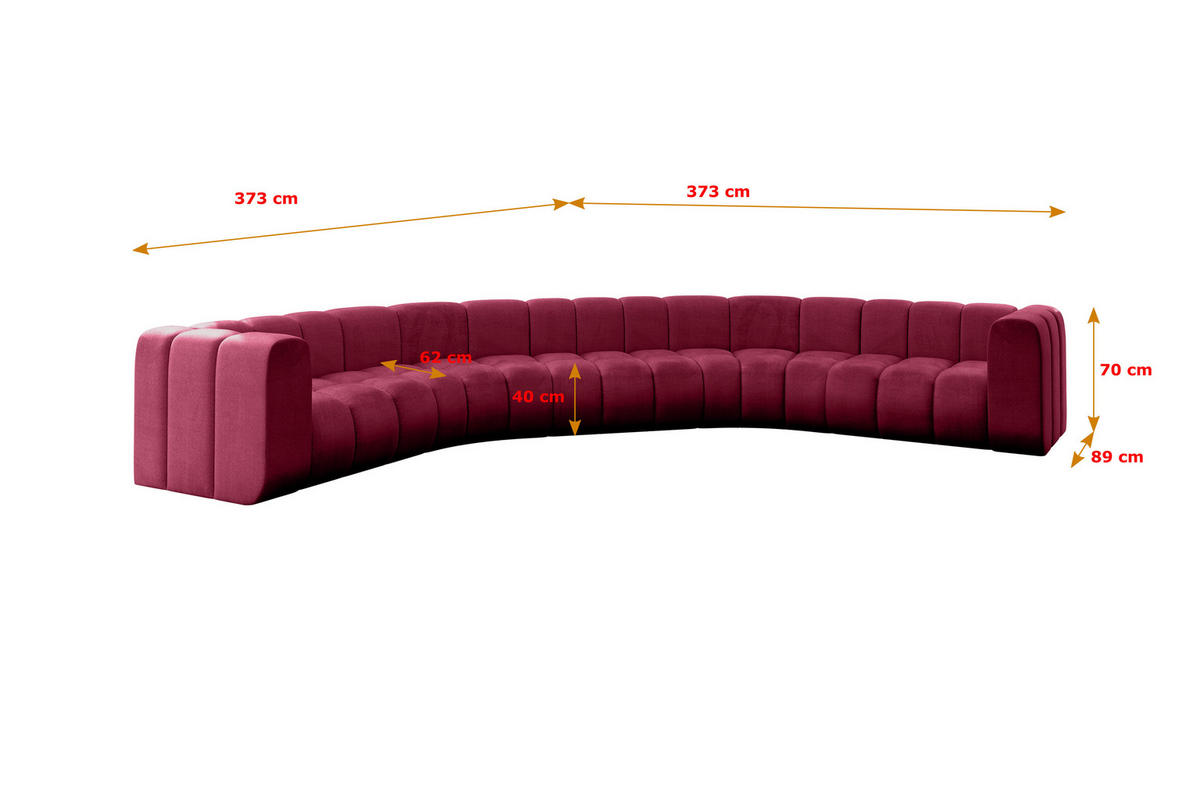 WOHNLANDSCHAFT modulares Sofa Lazro-U1 - 373x373x70 cm Bordeauxrot - Bordeaux, Holzwerkstoff/Textil (373/70/373cm) - ALTDECOR