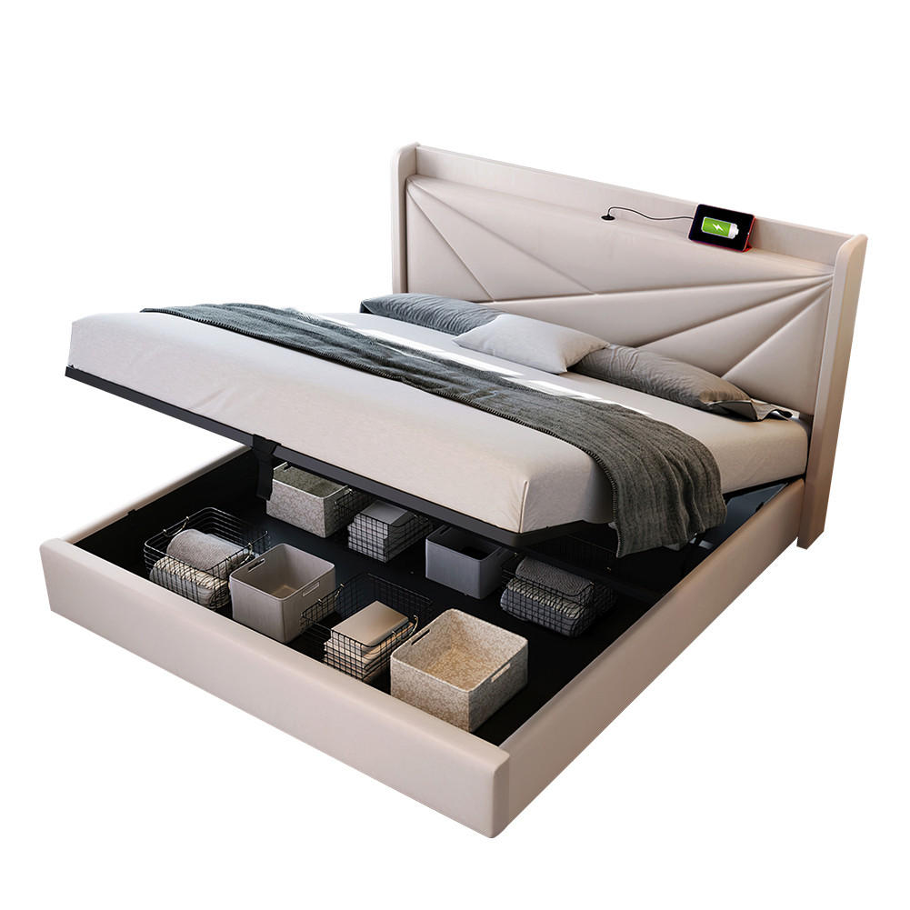 POLSTERBETT 160/200 cm in Linen mit Matratze - Beige, Holz/Textil (160/200cm) - KOMHTOM