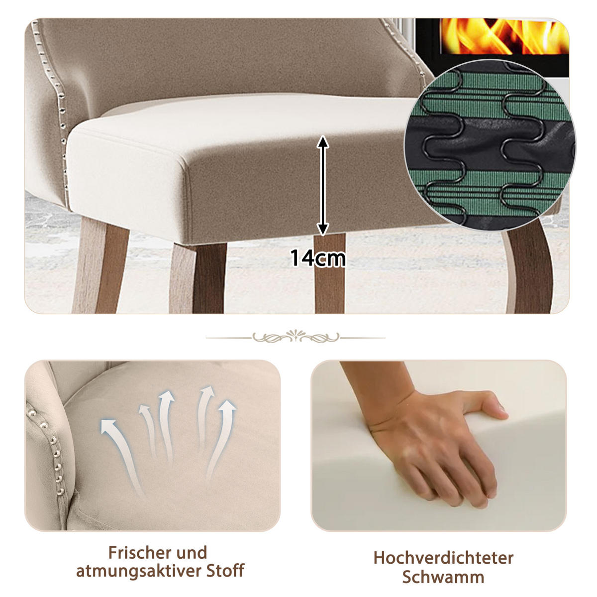 POLSTERSTUHL 2er-Set 50 x 45 x 91 cm Samt Beige - Beige, Holz (45/91/50.1cm) - Meubliv