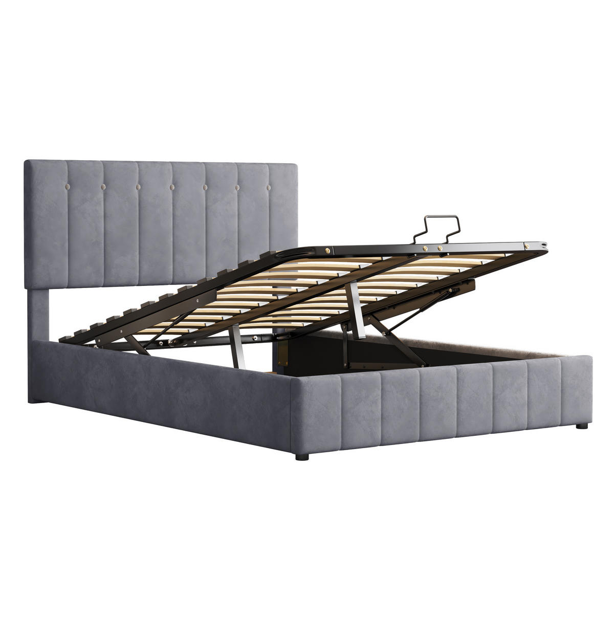 POLSTERBETT aus Samtstoff 140x200 cm Grau mit hydraulischem Bettkasten und 24 Latten - Grau, Textil (140/200cm) - IVMEU