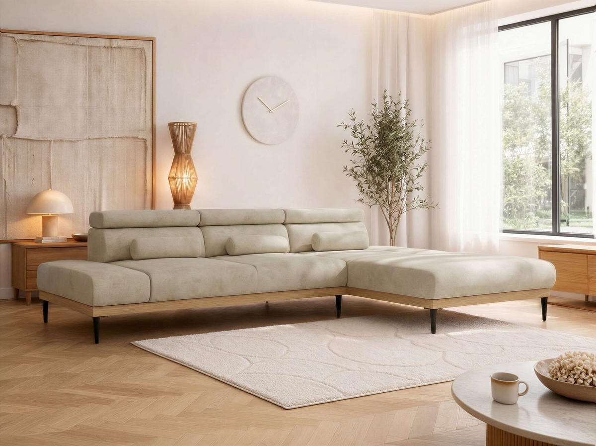 ROHOVÁ SEDAČKA PAVERO L - Béžová Samet - Vpravo - čierna/béžová, kov/textil (316/205cm) - MKS