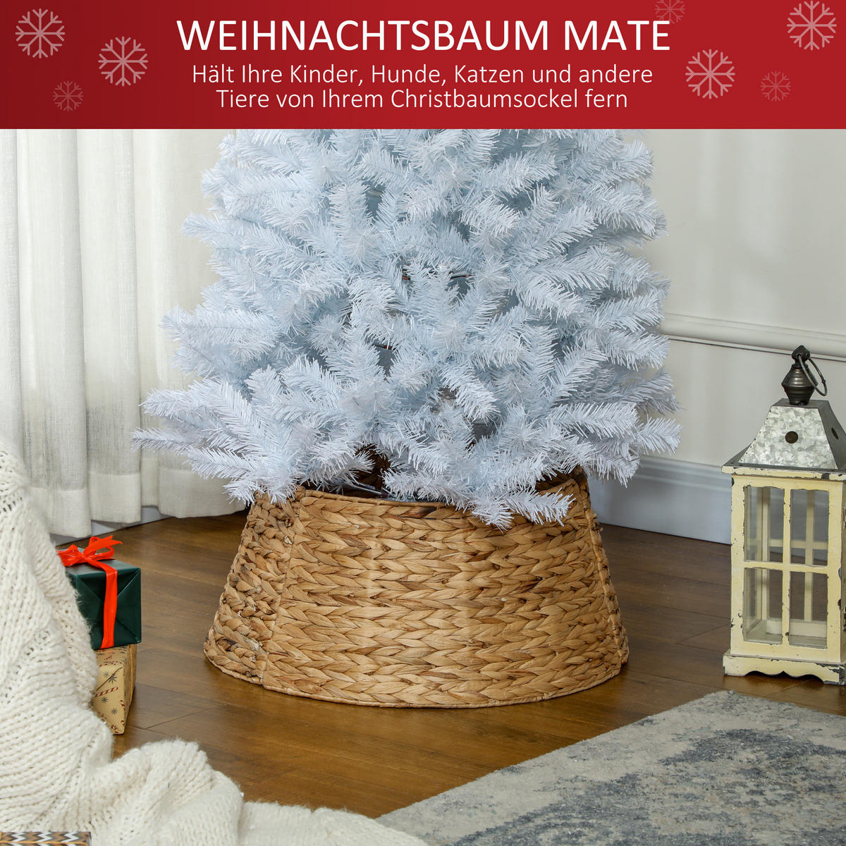 WEIHNACHTSBAUMROCK Ø 60 cm Weihnachtsbaum Kragen aus Wasserhyazinthe, Natur - Naturfarben, Kunststoff/Metall (28cm) - HOMCOM