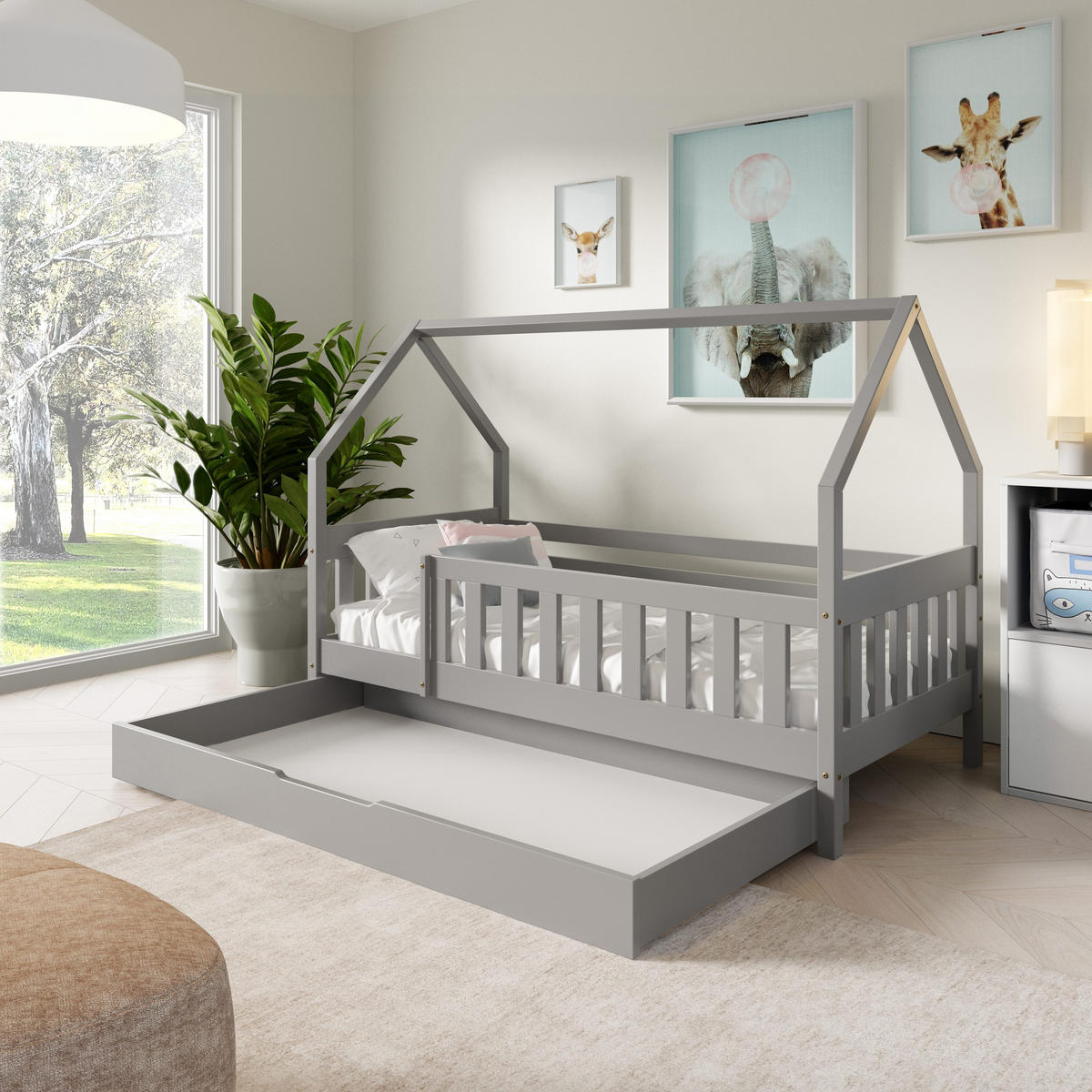 KINDERBETT BELLA mit Bettkasten 80x160 cm Hellgrau - Hellgrau, Holz (80/160cm) - MASSENO