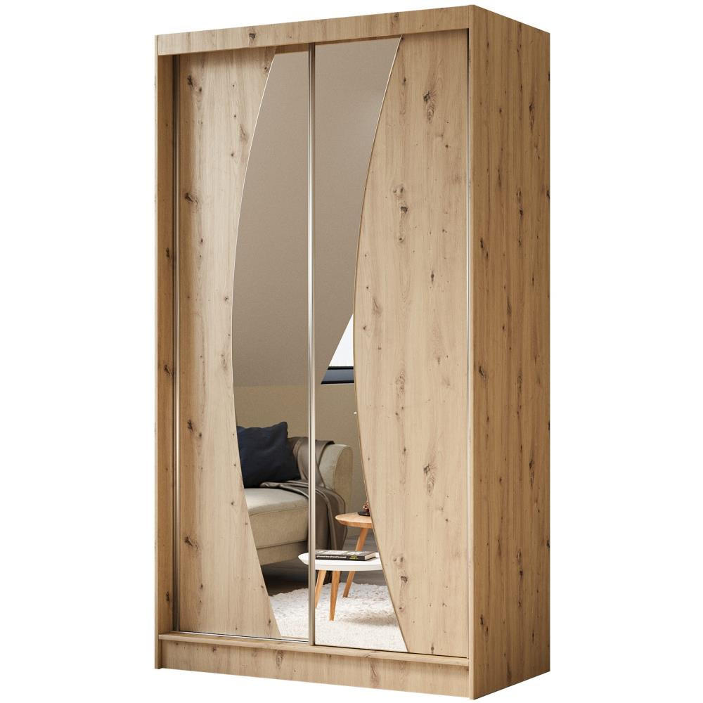Beautysofa SKŘÍŇ s posuvnými dveřmi Vox II 120/216/61 dub Artisan se zrcadlem a zásuvkami