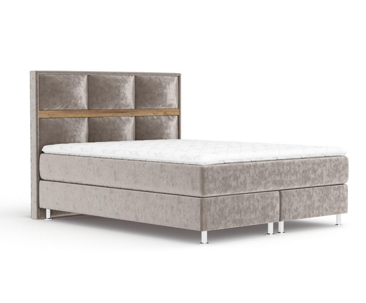 BOXSPRINGBETT Soto Taupe 200/200 cm mit Latex-Topper - Taupe/Silberfarben, Holz/Holzwerkstoff (200/200cm) - Maison de Reve