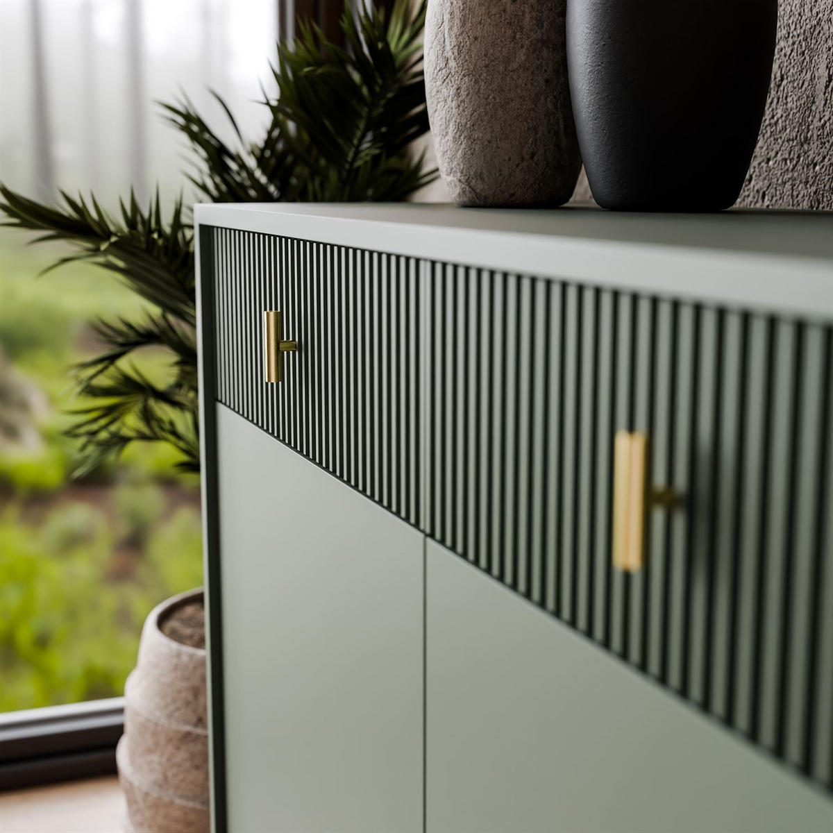 Kommode MIDNIGHT 3D3S mit drei Schubladen auf Gestell grün - Schwarz/Grün, Holzwerkstoff (154.5/82.5/39cm) - Lookway