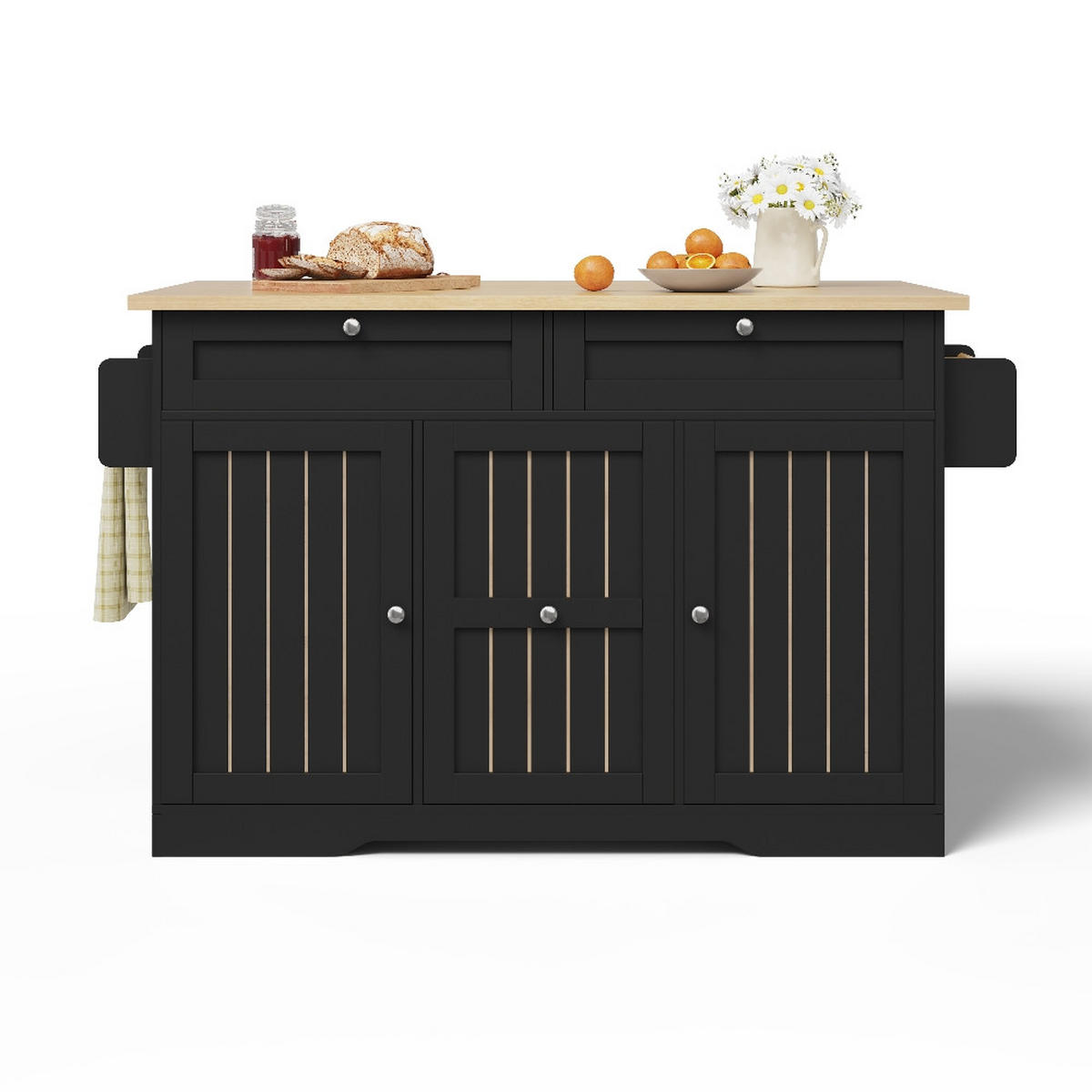KÜCHENINSEL Klappbare Arbeitsplatte, Feststellbare Rollen, MDF, 120/70/92 cm - Schwarz, Kunststoff (70/92/120cm) - Rolipo