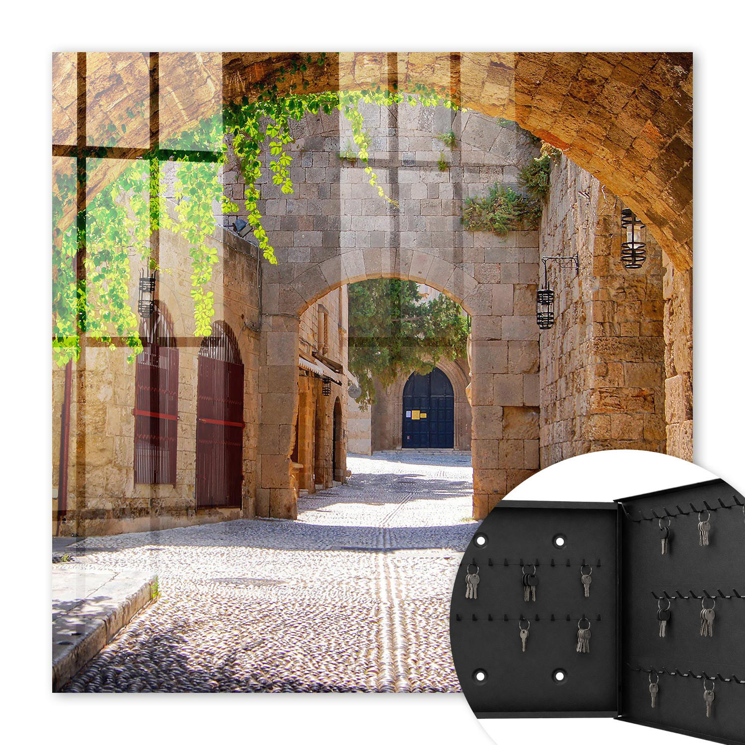 SCHLÜSSELBOX Schwarz 30x30 cm- Türöffnung nach rechts - Steinstraße - Beige, Metall (30/30/5cm) - TULUP