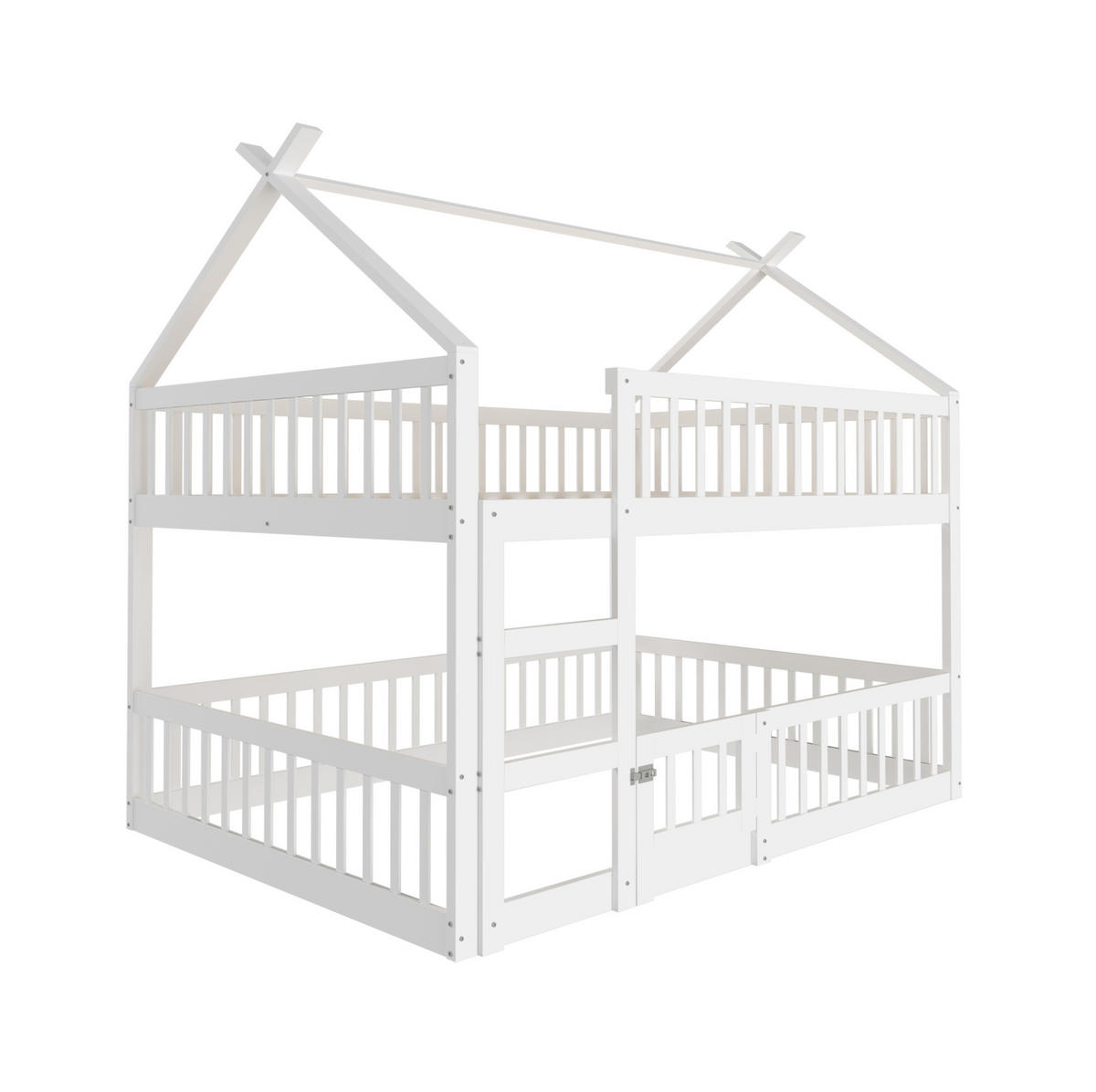 ETAGENBETT 140/200 cm mit Treppe und Sicherheitsumrandung, Weiß - Weiß, Holzwerkstoff (140/200cm) - Redom
