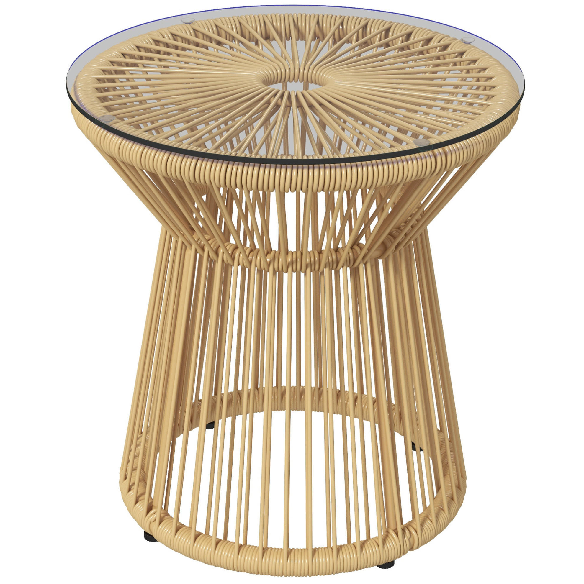 BEISTELLTISCH 40/40/42 cm beige aus Rattan mit Glasplatte - Beige, Kunststoff (40/40/42cm) - OKWISH
