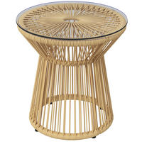 BEISTELLTISCH 40/40/42 cm beige aus Rattan mit Glasplatte - Beige, Kunststoff (40/40/42cm) - OKWISH