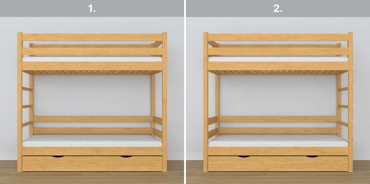 ETAGENBETT N03 mit Schublade Naturkiefer 90/190 - Hellbraun, Naturmaterialien/Holz (90/190cm) - N-Wood