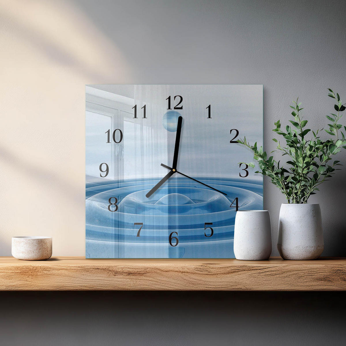 WANDUHR 30x30 cm - Wasser - Blau, Glas (30/30/0.4cm) - TULUP