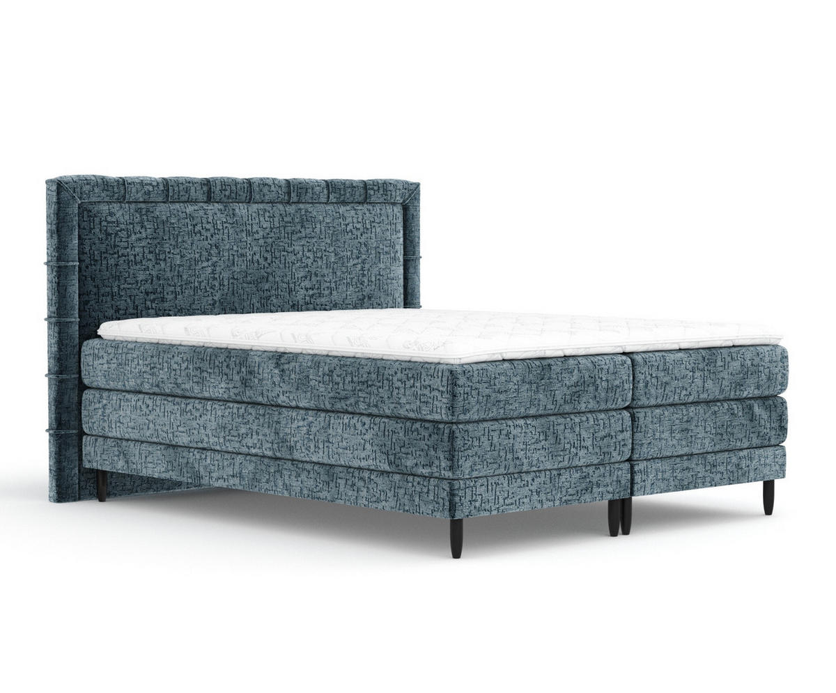 BOXSPRINGBETT Rimini Blau Grau 180/200 cm mit Matratze und Topper - Blaugrau/Schwarz, Holz/Holzwerkstoff (180/200cm) - Maison de Reve