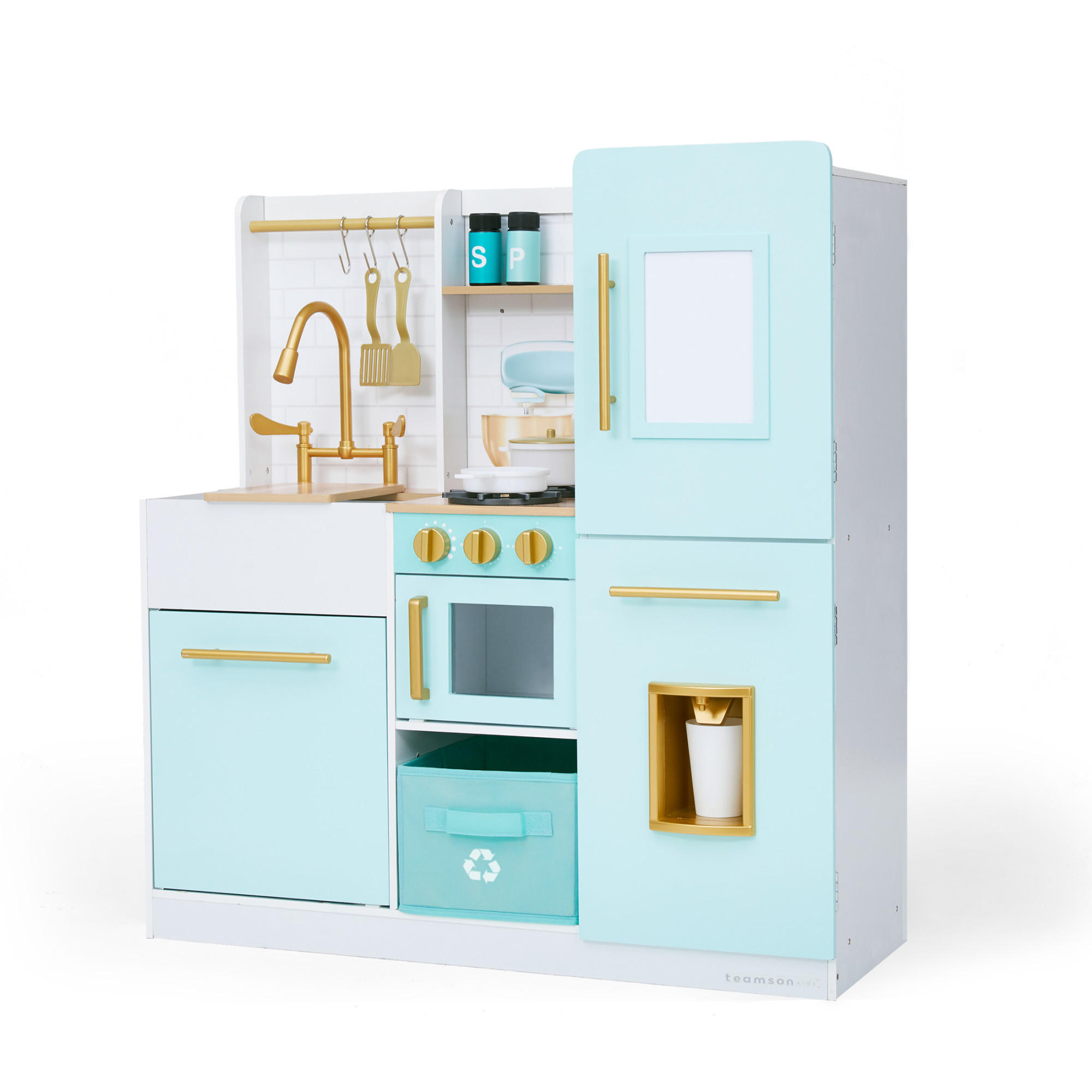 KINDERKÜCHE aus Holz, Minze, 90cm - Grün, Holz (85.1/30.5/90.2cm) - Teamson Kids