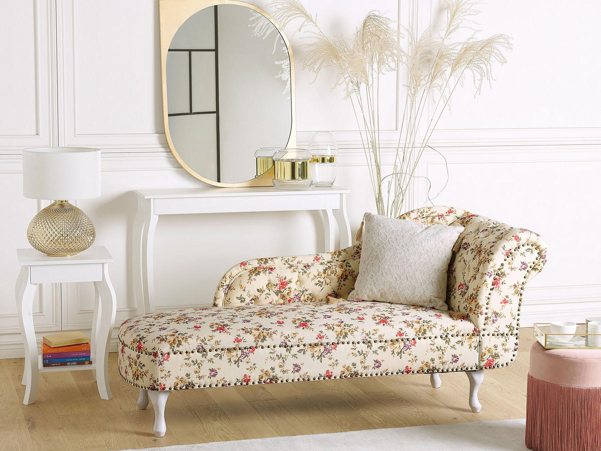 CHAISELONGUE Polsterbezug beige Blumenmuster rechtsseitig Nimes - Beige/Multicolor, Textil (170/79/61cm) - Beliani
