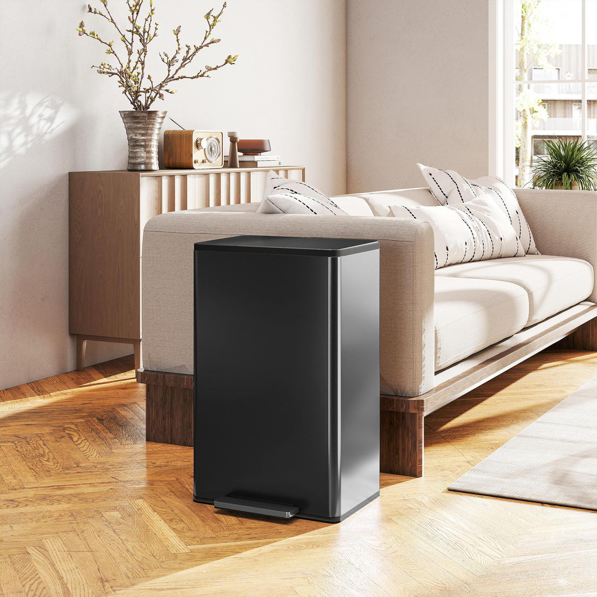 MÜLLEIMER Edelstahl Kunststoff Schwarz - Schwarz, Metall (35/68/42.5cm) - HOMCOM