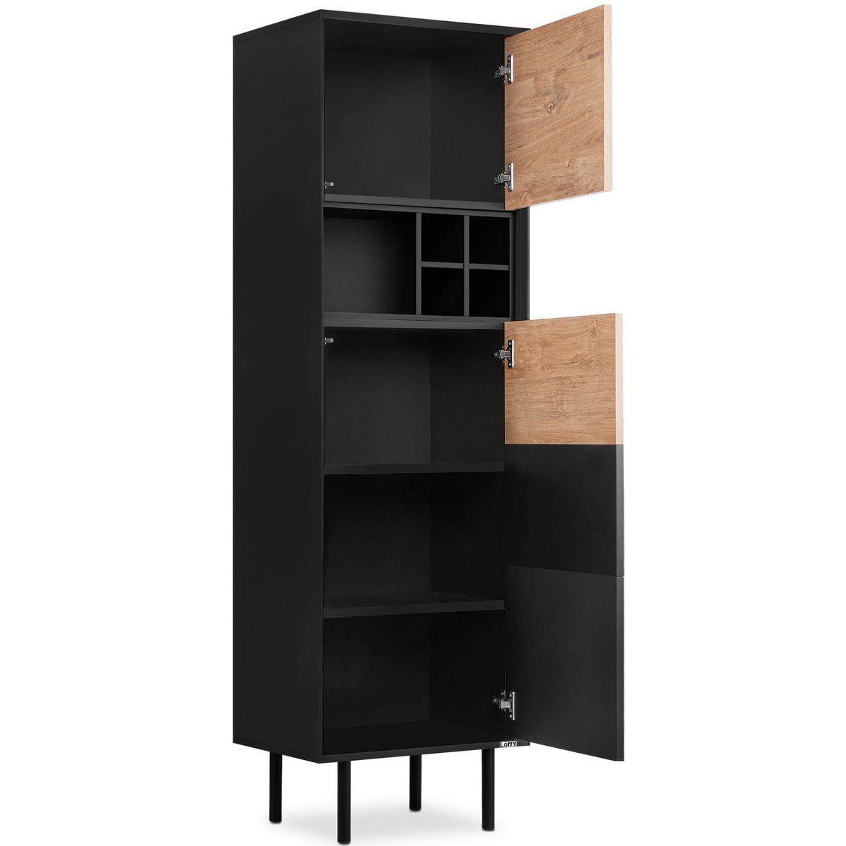 REGAL LOFTY Kreuzeinlage, schwarz / Eiche natur - Eichefarben/Schwarz, Holzwerkstoff (52/174/41cm) - KONSIMO®