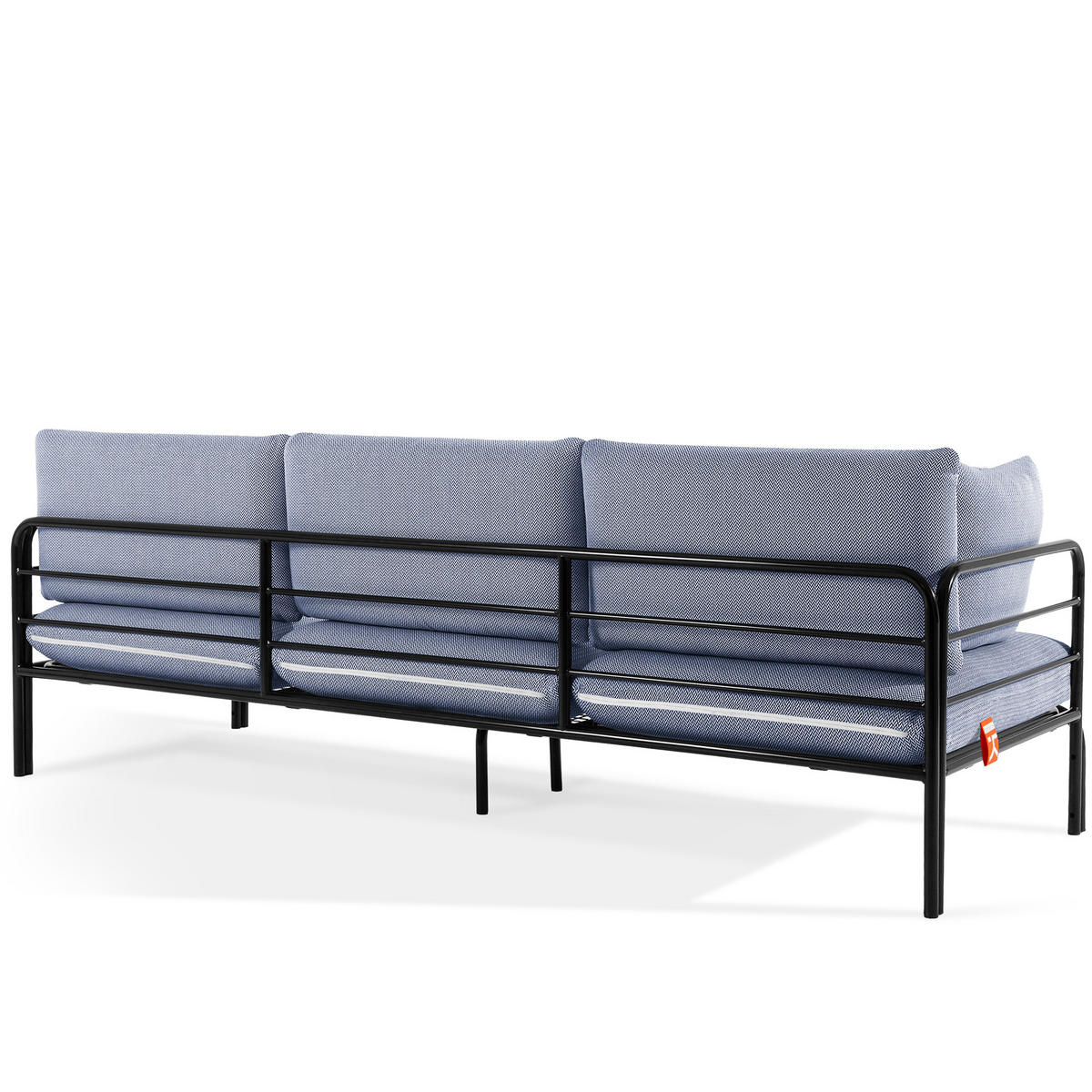 GARTENMÖBELSET RAMBE 4-tlg. 1x Tisch 2x Sessel 1x Sofa 3-Sitzer, mit Auflage, Stahlrahmen, LOFT-STIL, Anthrazit - Anthrazit/Dunkelblau, Glas/Textil - KONSIMO®
