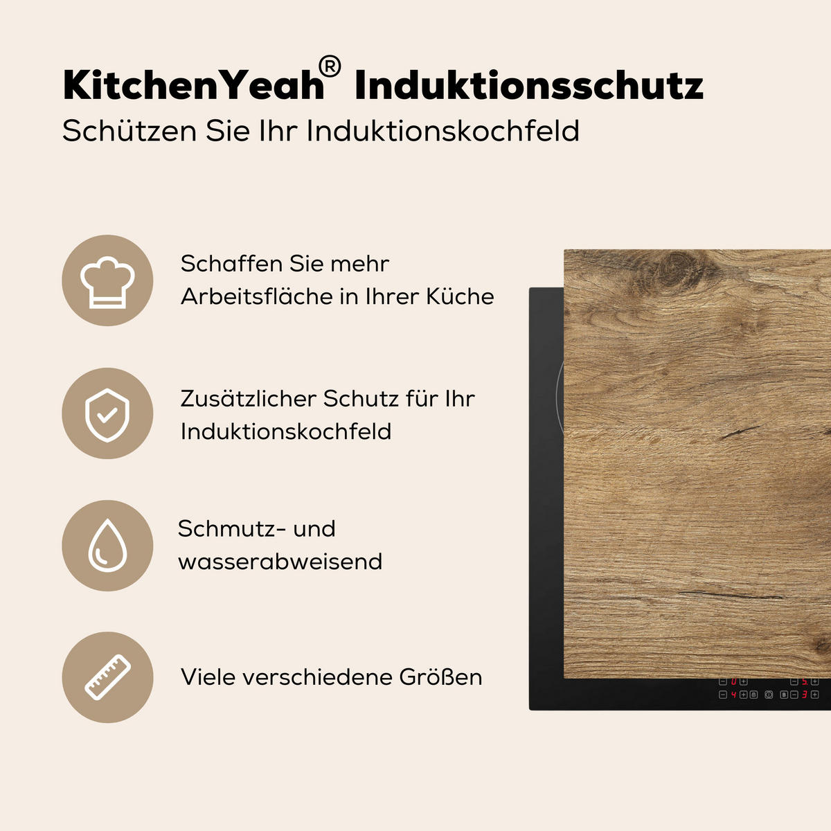 HERDABDECKPLATTE Holz - Braun - Holzoptik 58x51 cm - Eichefarben, Kunststoff (58.3/0.2/51.3cm) - MuchoWow