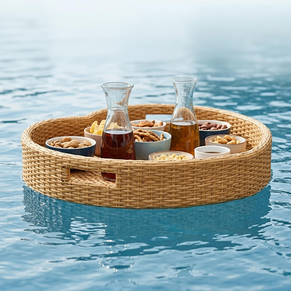 SERVERINGSBRICKA Natur flytande för pool hjärtform PE rotting 60x60 cm - Ljusbrun, Textil/Metall (60/20/60cm) - Relaxdays