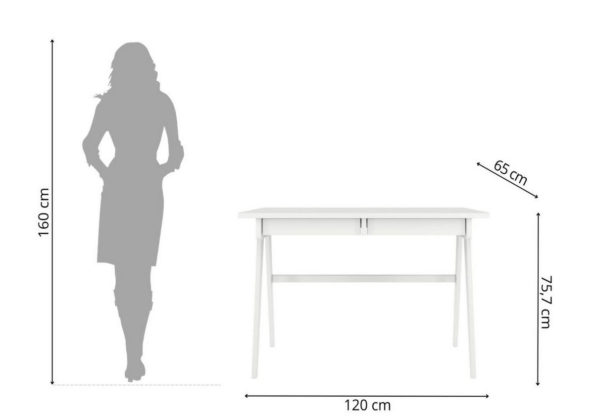 SCHREIBTISCH Edda, 120/65/75 cm in Vollflächiges Weiß (RAL 9003), Buchenholz - Klar/Weiß, Holz/Buchenholz (65/120/75.5cm) - Visby