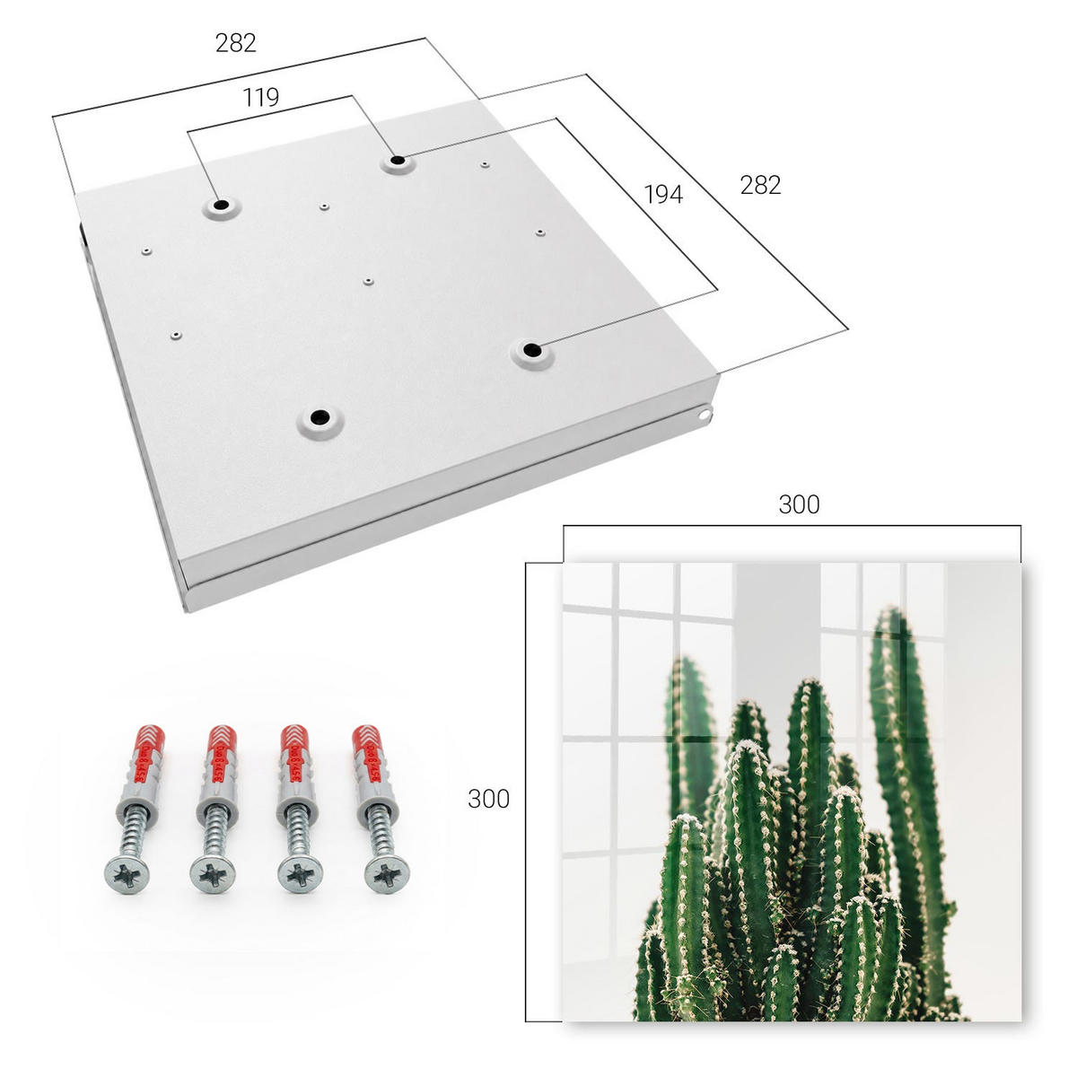SCHLÜSSELBOX Weiß 30x30 cm – Türöffnung nach rechts - Grüne Kakteen - Grün, Metall (30/30/5cm) - TULUP