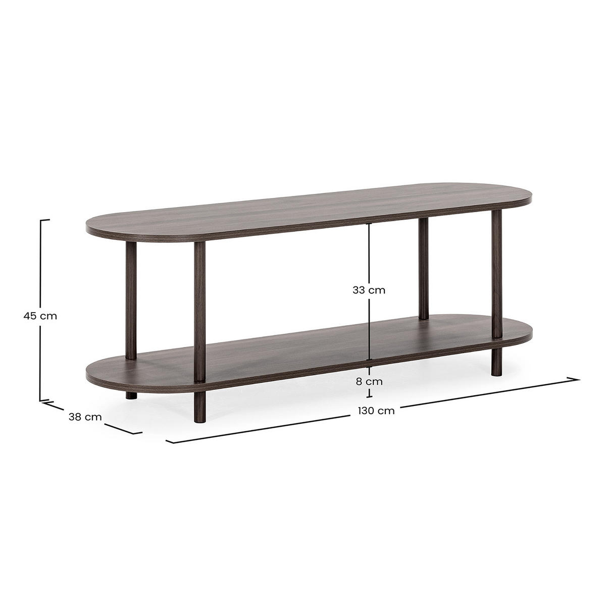 COMODĂ TV Montana cu 2 rafturi, aspect de nuc comun - culoare nucă, compozit lemnos (130/45/38cm) - VS Venta-stock