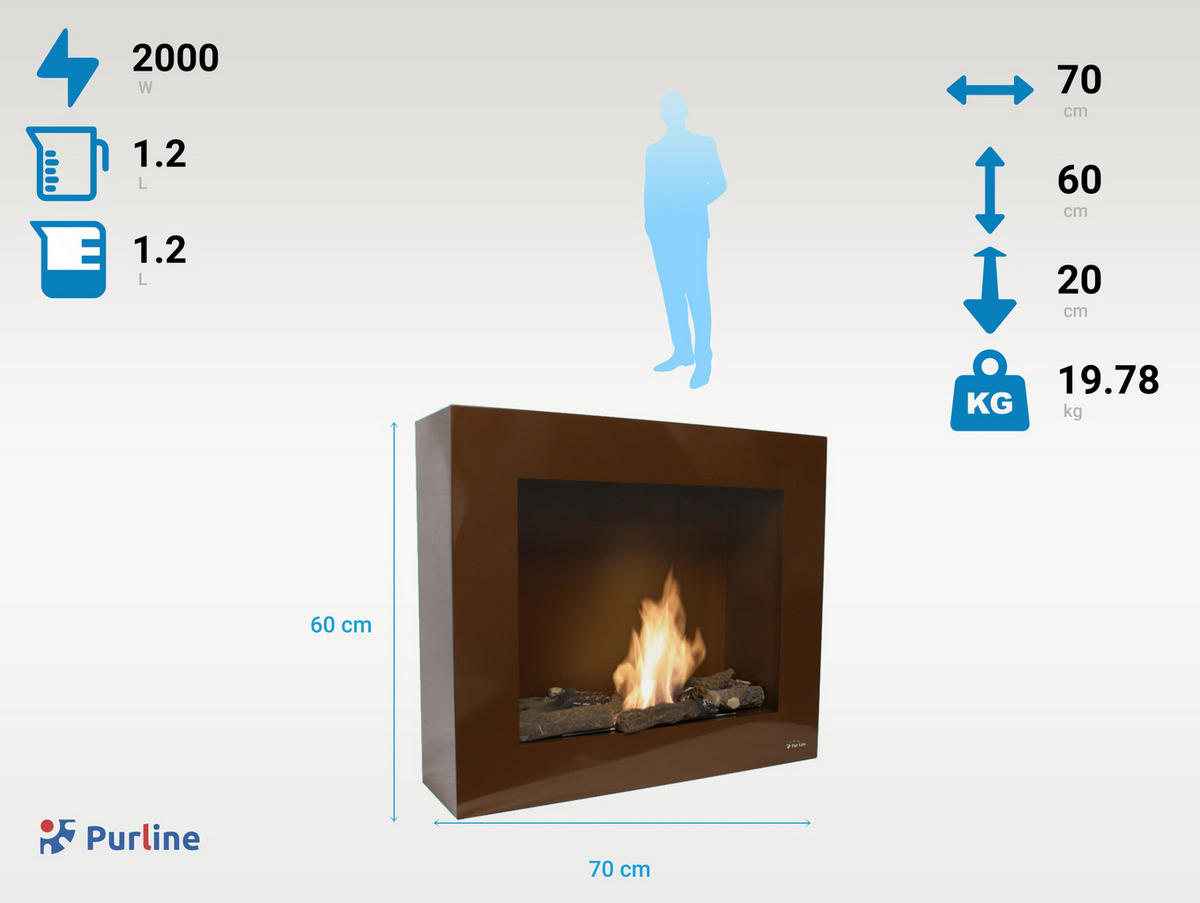 BIOETHANOL-KAMIN Braun Wandmodell inklusive 1.2 L Brennblock - Braun, Metall (70/60/20cm) - Purline