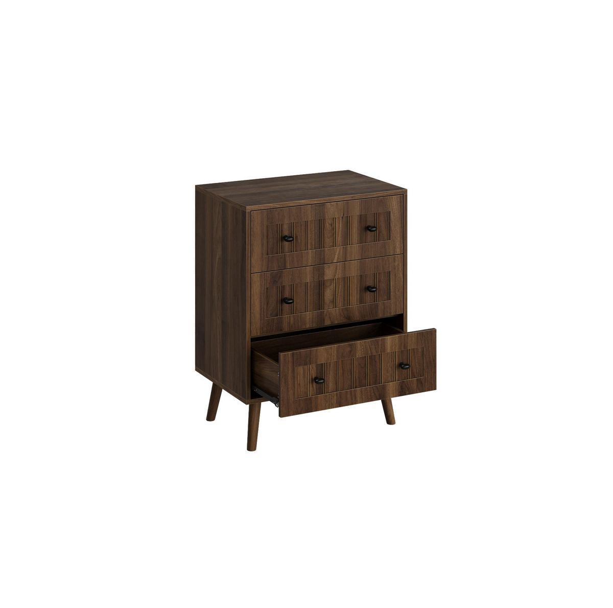 KOMODA z MDF 60x40x79 cm ořechová se 3 zásuvkami a drážkovanými čely - barva vlašského ořechu, kompozitní dřevo (60/78/40cm) - Modfu