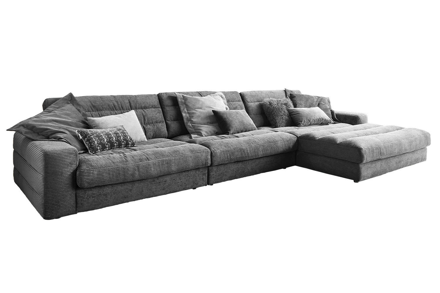 ECKSOFA XL LANA Grau Cord - Schwarz/Grau, Textil (416/205cm) - KAWOLA