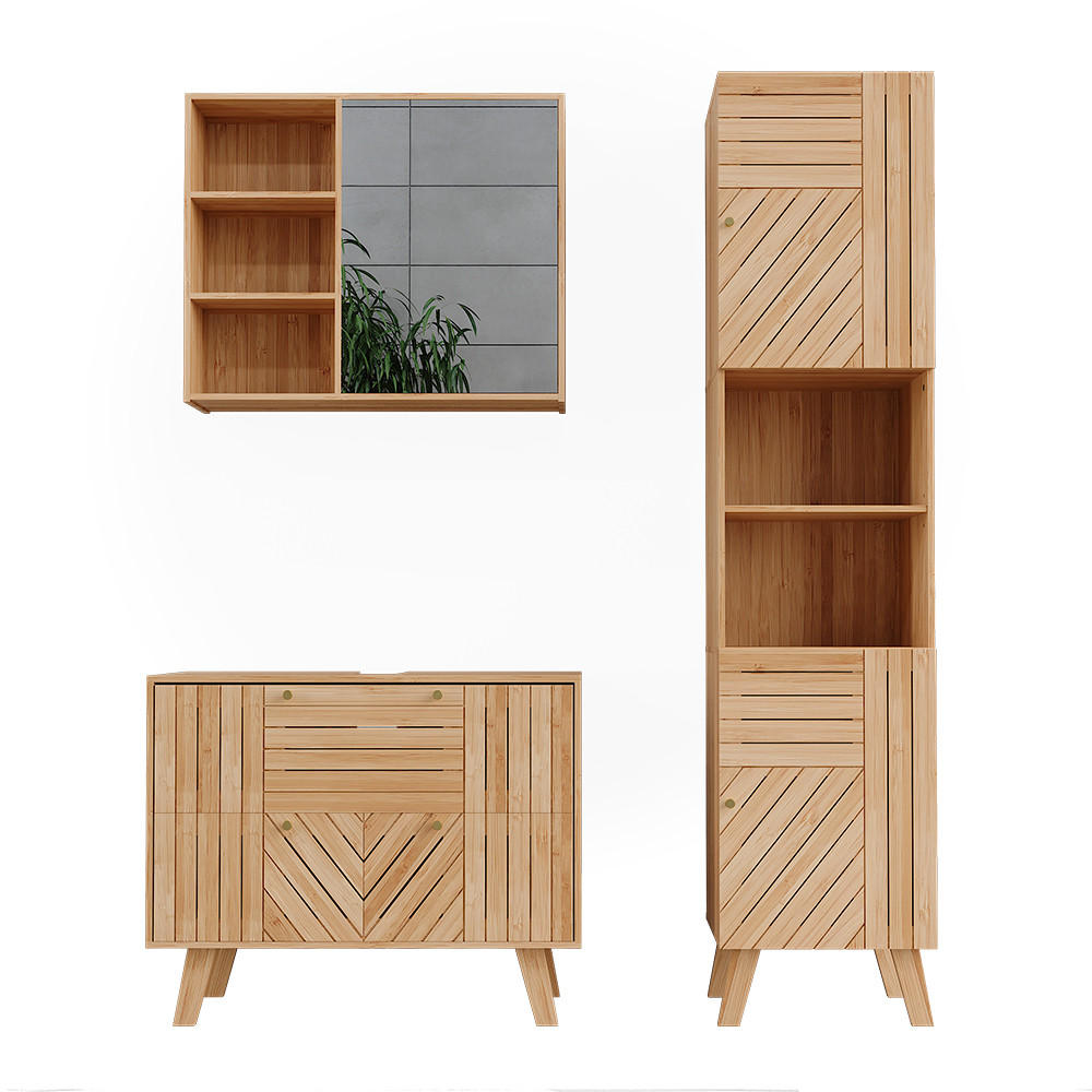 BADMÖBEL-SET Lucie Bambus 3 Teile - Grün, Holzwerkstoff (80/65/36cm) - Vicco