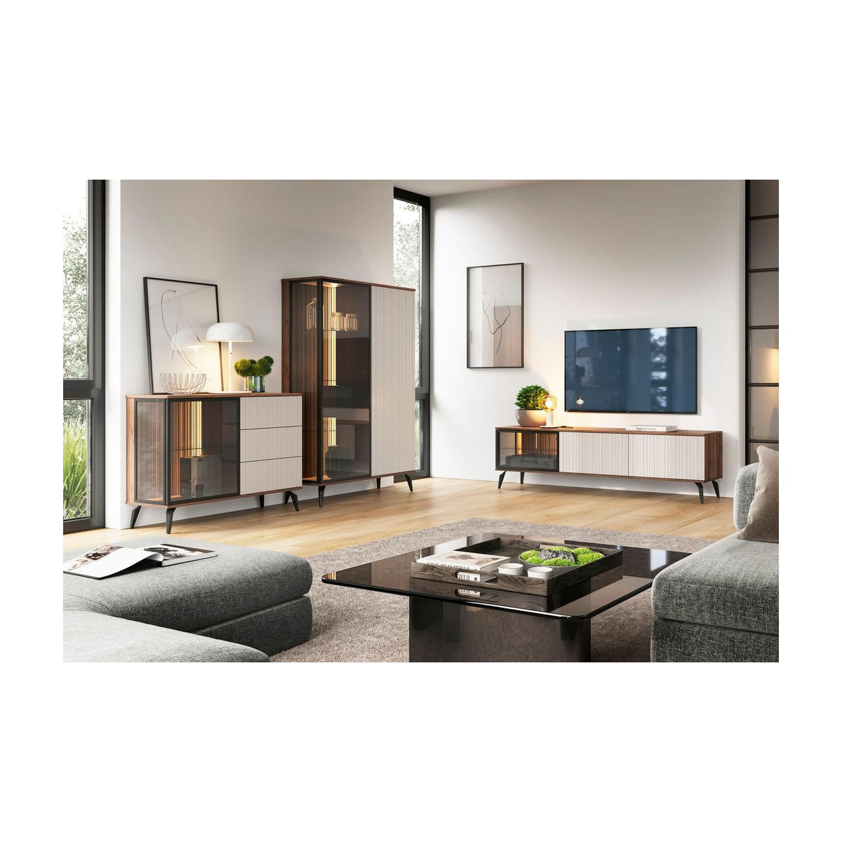 WOHNZIMMER Set 3-tlg. – Vici – Kaschmir - Kaschmir, Holzwerkstoff (180/50/39cm) - hi-markt