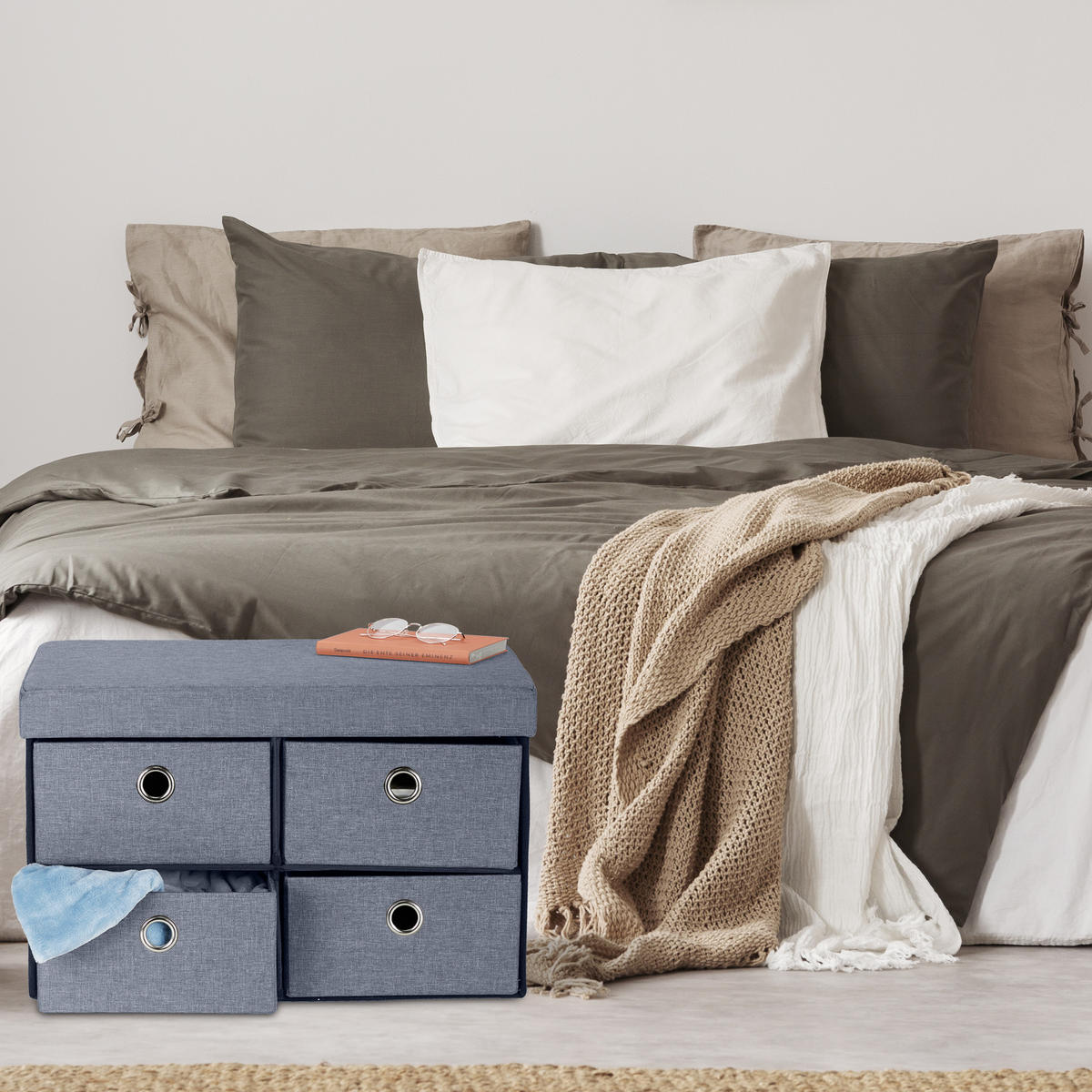 SITZBANK - Grau, Holzwerkstoff/Textil (60/39/38cm) - Relaxdays