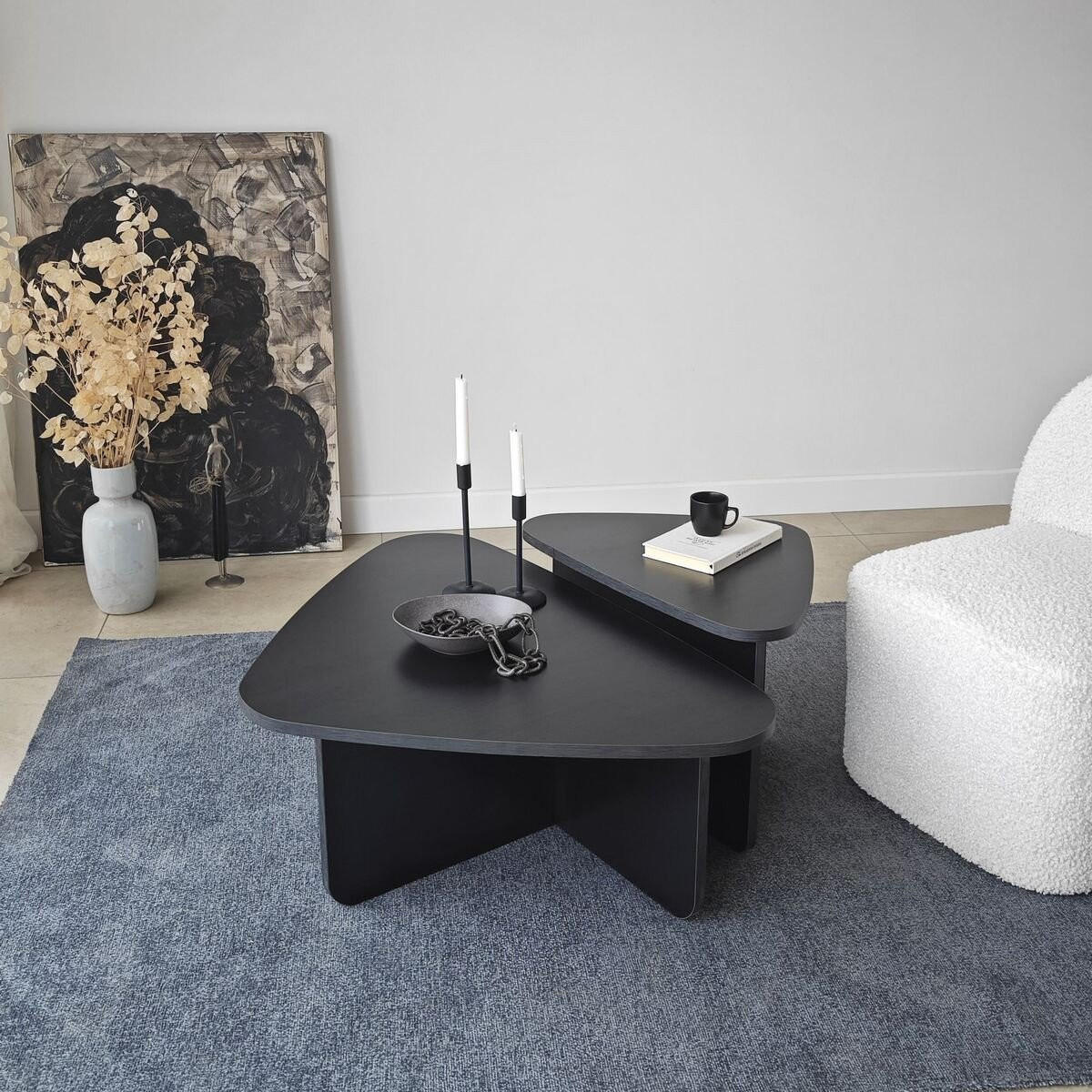 SADA 2 trojúhelníkových konferenčních stolků se zaoblenými hranami, 90 cm x 60 cm - BALLARE - černá, kompozitní dřevo (90/60/35cm) - Calicosy