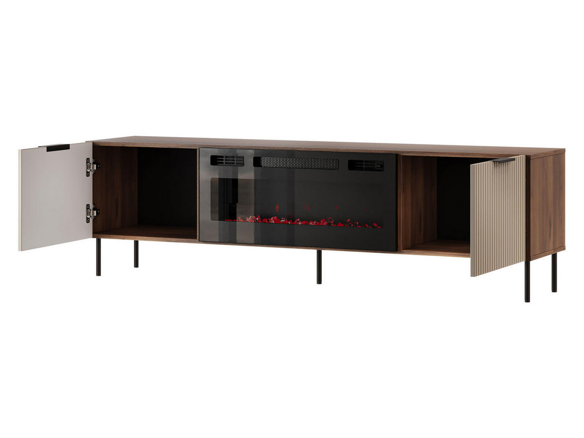 TV-LOWBOARD Almera 06 mit Kamin - Kaschmir/Nussbaumfarben, Holzwerkstoff/Metall (181/53/42cm) - MIRJAN24