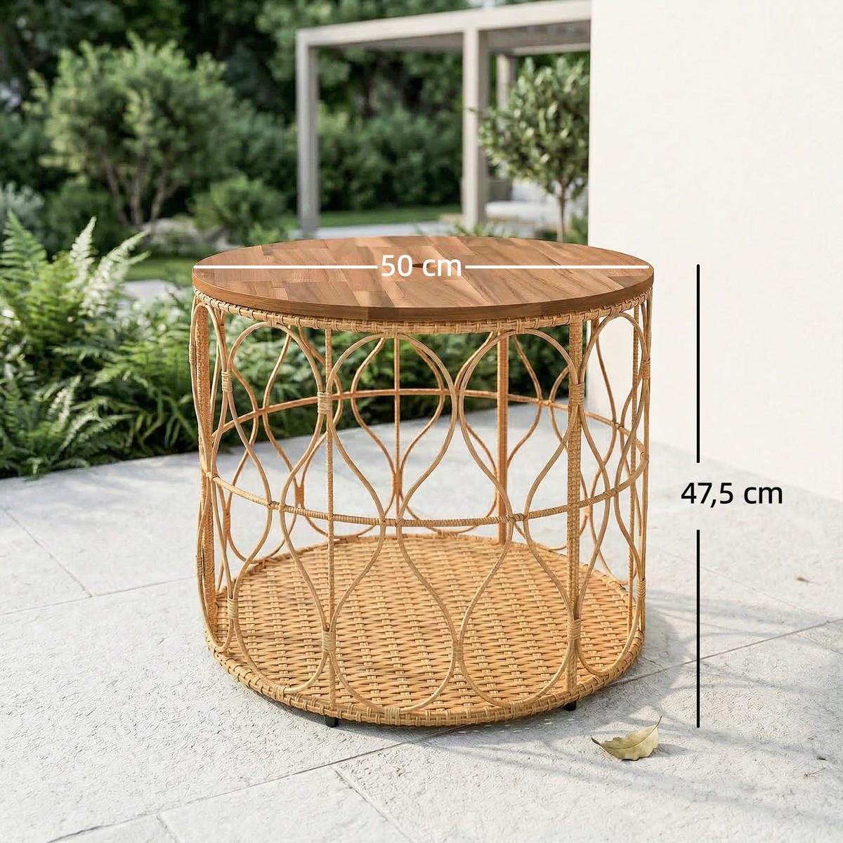 BEISTELLTISCH DE-07346 mit Rattanoptik und verstellbaren Füßen Teak - Teakfarben, Holz (50/50/47.5cm) - ComfortXL